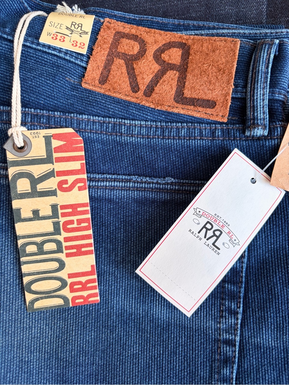 NWT Ralph Lauren Double RL High Slim Jeans - Dark Blue & Cream Interior